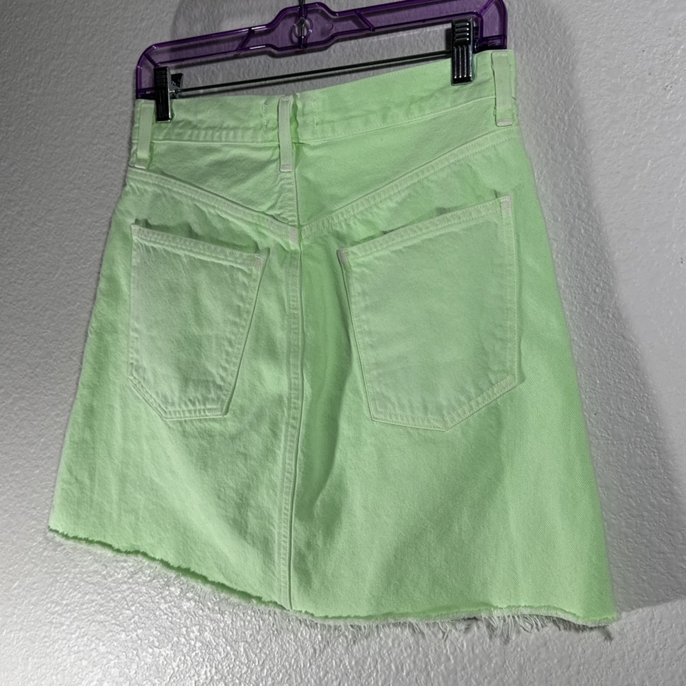AGOLDE Criss Cross High Rise Denim Mini skirt 27 Lime Green $265 Made in USA - Picture 5 of 16